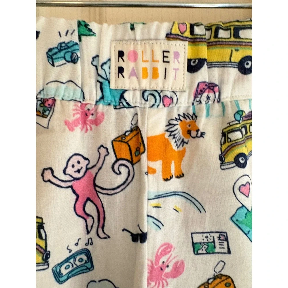 Roller Rabbit Target Boys Pajama‎ Pants White Road Trip Safari Print XS 4/5 NWT